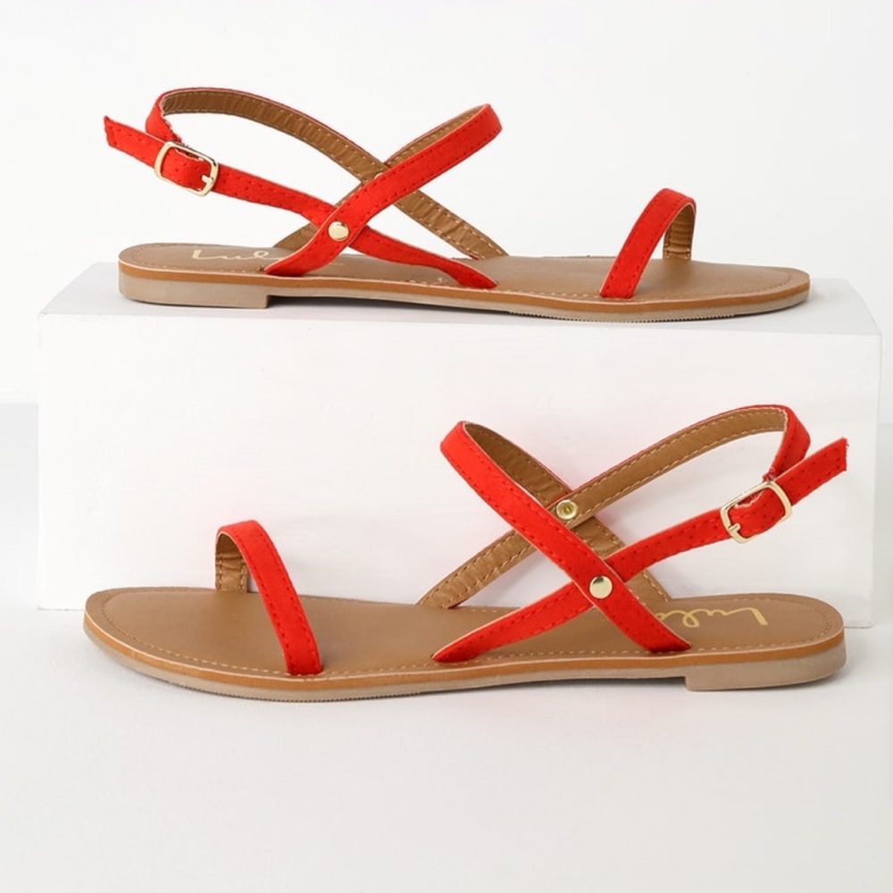Lulus Rika Blood Orange Suede Flat Sandals